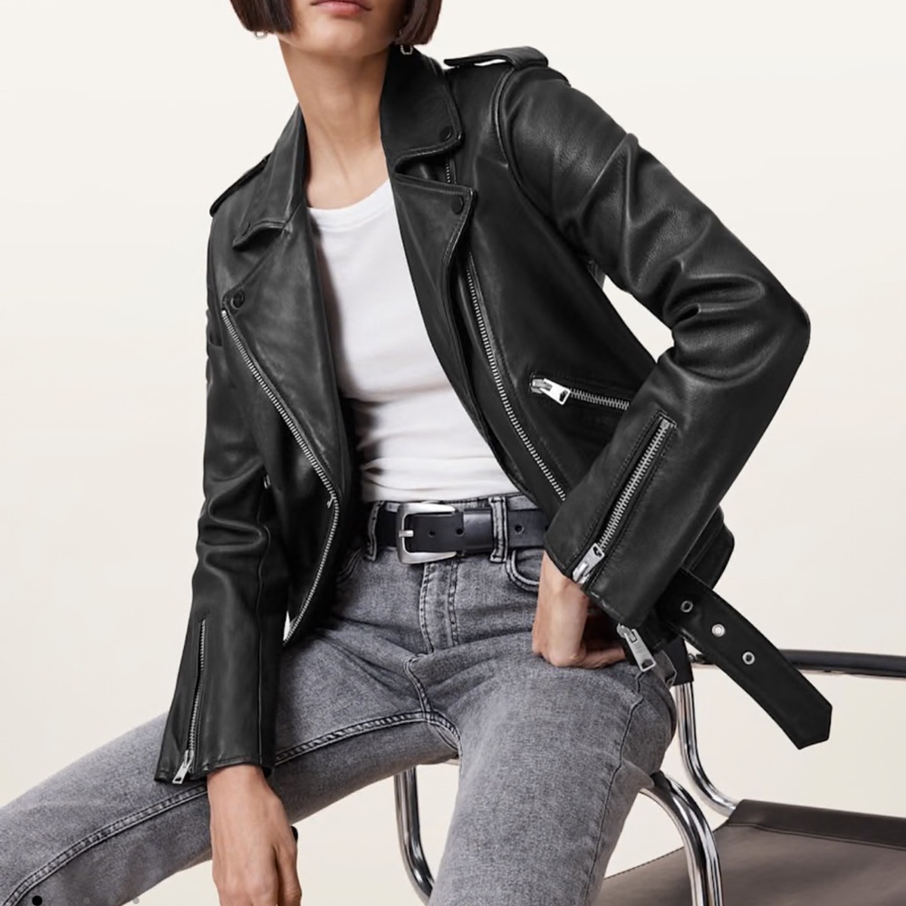 All Saints Black Leather Biker Jacket